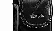 Hengwin Genuine Leather Cell Phone Holster Case with Belt Clip Belt Loop Magnetic Phone Holder Belt Pouch Fits for iPhone 15 Pro Max 14 Plus 13 Pro Max 12 Pro Max Samsung Galayx A15 A25 (Black)