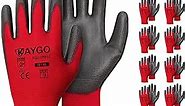 KAYGO Safety Work Gloves PU Coated-12 Pairs, KG11PB, Seamless Knit Glove with Polyurethane Coated Smooth Grip on Palm & Fingers, for Men and Women, Ideal for General Duty Work (X-Large, Red)