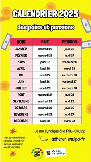 Calendrier 2025 des paie et des pensions