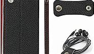 Jaorty iPhone XR Genuine Cowhide Leather Wallet Case,Headset Winder,Flip Folio Magnetic Closure,Card Holder Slots,Kickstand,Cash Pockets Wrist Strap Cover Case for iPhone XR,6.1",Black