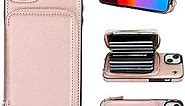 Bocasal Crossbody Wallet Case for iPhone 15 Plus, RFID Blocking Leather Purse Case with Card Holder, Protective Handbag Flip Cover with Zipper Wrist Strap Lanyard for Women 5G 6.7 Inch (Rose Gold)