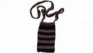 Cell Phone Handmade Crochet Bag Cross-Body black, taupe, a touch of rust stripe Smartphone bag Ideal for passport, cards, keys, travel items, cosmetics, water bottle