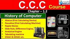 CCC Chapter 1.2 | History of Computer | ABACUS | PASCALINE | DIFFERENCE & ANALYTICAL ENGINE | ENIAC