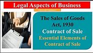 The Sales of Goods Act, 1930 | Contract of Sale | Essential Elements of Contract of Sale |