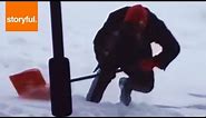 Ridiculous Slip While Shoveling Snow (SLOW-MO)