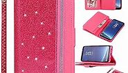 EYZUTAK Wallet Case for Samsung Galaxy S8 Plus,Magnetic Handbag Zipper Pocket PU Leather Flip with 9 Card Slots and Wrist Strap Folio TPU Inner Stand Case for Samsung Galaxy S8 Plus - Rose Red