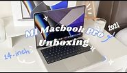 aesthetic 14-inch M1 macbook pro unboxing 💻 silver 512 gb 🌸