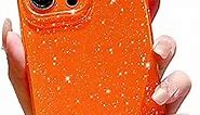 Compatible with iPhone 14 Pro Case 6.1 inch, Cute Glitter Sparkly Bling Phone Cover for Women Girls (Orange)