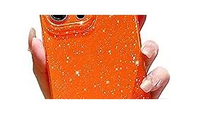 OWLSTAR Compatible with iPhone 14 Pro Max Case 6.7 inch, Cute Glitter Bling Slim Bumper Shockproof Sparkly Soft Phone Case for Women Girls (Orange)