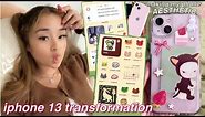 WHATS ON MY PINK IPHONE 13 | aesthetic phone transformation, my setup for productivity + unboxing!