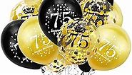 75th Birthday Balloons Black and Gold 75th Birthday Decorations for Men Women Happy 75 Birthday Latex Confetti Balloon 75 Years Old Theme Party Decor Supplies 15 Pack 12 Inch