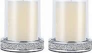 Pillar Candle Holders Set of 2,Hurricane Candle Holders for Pillar Candle,Glass Candle Holder for Coffee Dining Table, Wedding, Christmas, Halloween, Home Decoration,Silver Candle Holders