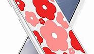 for iPhone XR Case Cute Kawaii Red Flower Floral Aesthetic Clear Phone Case for Girls Preppy Women - 6.1 Inch