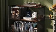 3 Tier Record Player Stand Holds Up to 300 Albums with 4 Adjustable Divider for Turntable Stand, Large Vintage Record Player Table with Vinyl Record Holder Cabinet-Patent Pending