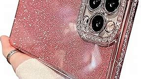 MINSCOSE Compatible with iPhone 12 Pro Case,Glitter Bling Diamond Sparkle Shiny Bumper and Camera Lens Design Clear Phone Cases for Women Girls-Pink