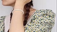 White Freshwater Pearl Bracelets for Women - 6mm Bead White Pearl Bracelet with Adjustable Golden Clasp