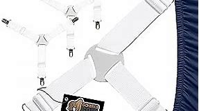 Gorilla Grip Bed Sheet Straps, Adjustable Elastic Fasteners with Metal Clips, Keep in Place Fitted Bedding Holder, Easy Install Suspenders Mattresses, Firm Tight Accessories, 4 Pack White