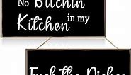 Jetec 2 Pieces Funny Kitchen Signs the Dishes Hanging Wall Art Sign No Bitchin in My Kitchen Rustic Wooden Wall Signs Decorative Wood Sign Home Kitchen Decor, 10 x 5 Inch (Stylish)