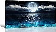 Wall Art Moon Sea Ocean Landscape Picture Canvas Wall Art Print Paintings Modern Artwork for Living Room Wall Decor and Home Décor Framed Ready to Hang,1inch Thick Frame, Waterproof Artwork.