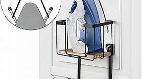 TJ.MOREE Over The Door/Wall Mount Ironing Board Hanger, Laundry Room Iron and Ironing Board Storage Holder, Black