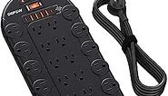 Power Strip Surge Protector (3,400 Joules), DEPOW 24 AC Multiple Outlets (1875W/15A) with 6 USBs (2 USB-C Ports), 8 Ft Long Heavy Duty Extension Cord, Flat Plug, Wall Mount for Home, Office, Black