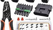 VIGRUE 280Pcs 18-14AWG Waterproof Wire Connectors with Ratcheting Wire Crimper Kit, 19Sets Automotive Electrical Connectors 1/2/3/4/6 Pin Weather Pack Connectors with Wire Crimping Tool Kit