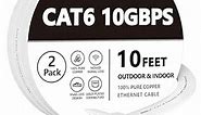 Cat6 Ethernet Cable 10 Ft 2Pack, Outdoor&Indoor, 10Gbps Support Cat8 Cat7 Network, Heavy Duty LAN Internet Patch Cord, Solid Weatherproof High Speed Cable for Router, Modem, Xbox, PS4, Switch, White
