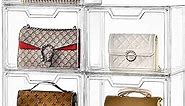 Purse Organizer for Closet,Clear Acrylic Display Case for Handbag Organizer, Purse Storage Box with Magnetic Door, Dustproof Storage Bins for Book, Collectibles, Cosmetic (5 Pack)