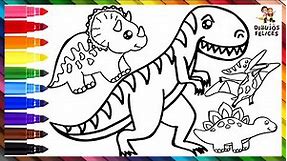 Dibuja y Colorea 5 Dinosaurios 🦖🦕🌋 Dibujo De T-REX Y Más 🌈 Dibujos Para Niños