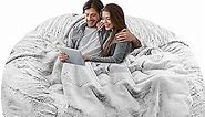 Bean Bag Chair Cover(Cover Only,No Filler),Big Round Soft Fluffy PV Velvet Washable Bean Bag Lazy Sofa Bed Cover for Adults,Living Room Bedroom Furniture Outside Cover,5ft snow grey.
