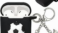 Wonhibo Soccer Airpods Case for Men Boys,Sport Cool Black Cover for Apple Airpod 1 & 2 with Keychain