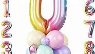 Rainbow Number 0 Balloon, 40 Inch Gradient 0 Balloons Number 0 Balloons with Star Mylar Latex Balloons Pink Blue Yellow Latex Balloons for Boys Girls 0th Birthday Party Anniversary Decorations