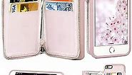 LAMEEKU iPhone 6S Plus Wallet Case, iPhone 6 Plus Card Holder Case, Leather Cases with Protective Credit Card Slot Zipper Pocket Wallet Back Flip for Apple iPhone 6S Plus / 6 Plus 5.5" - Rose Gold