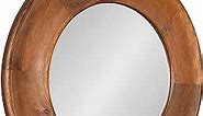 Kate and Laurel Alejandro Round Wood Wall Mirror, 30" Diameter, Walnut Brown, Chic Shabby-Chic Wall Accent