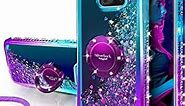 Silverback Galaxy S6 Case, Moving Liquid Holographic Sparkle Glitter Case with Kickstand, Bling Diamond Rhinestone Bumper W/Ring Slim Protective Samsung Galaxy S6 Case for Girls Women -Purple
