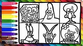 Desenhar e Colorir os Personagens do Bob Esponja Calça Quadrada 🧽🐙🦀🍔🐿️🦑👾🌊 Desenhos para Crianças