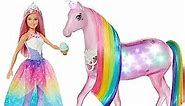 Barbie Dreamtopia Doll & Unicorn Set, Pink-Haired Fashion Doll & Magical Lights Unicorn Toy with Rainbow Mane, Lights & Sounds