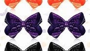 Hotop 6 Pcs Halloween Hair Bows 8 Inches Large Bling Sparkly Glitter Sequins Ribbon Bowknot Hairpins Halloween Hair Clips Hair Barrettes Accessories for Girls Women Party Gifts