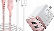 overtime iPhone Charger Set, 2 Apple MFi Certified Lightning Cables with 1 Dual USB Wall Adapter - 2.4 AMP Compatible w/iPhone 13, 12, 11, XS, XR, X, 8 All Models (Rose Gold/Rose Gold&White, 10ft)