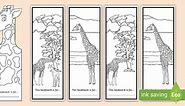 Printable Giraffe Themed Bookmark to Colour
