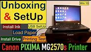 Canon PIXMA MG2570s SetUp, Unboxing, Install Ink, Load Driver, SetUp Win 10, Printing & Review.