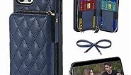 LAMEEKU iPhone 11 Pro Max Wallet Case, iPhone 11 Pro Max Card Holder Case Crossbody Purse Case Quilted Leather Lady Handbag Case Shockproof Case Compatible with iPhone 11 Pro Max, 6.5"-Blue