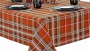 Newbridge Culloden Plaid Fabric Weave Tablecloth, Traditional Bold Rust and Green 100% Cotton Weave Plaid Tablecloth, 52 Inch x 52 Inch Square