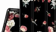 Hepix iPad 9th 8th 7th Generation Case iPad 10.2 Case with Pencil Holder 2021 2020 2019, Rose Flower Floral Trifold Black Shockproof Smart Cover Auto Sleep Wake for A2270 A2428 A2429 A2197 A2198 A2200
