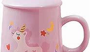 Unicorn Mug with Lid Spoon 3D Ceramic Coffee Tea Cup Couple Mug Set Birthday Gift Women Friend Lovers (unicorn star purple, 400 ml)