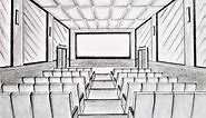 How to draw a movie theater in one point perspective, timelaps