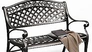 DWVO 39.4’’ Cast Aluminum Outdoor Bench, 2-Person Patio Garden Benches for Outdoors, Metal Frame Patio Bench for Porch Backyard, Outdoor Furniture, Park Bench, Outdoor Benches for Lawn Deck, Bronze