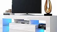 SSLine Glossy LED TV Stand with 16 Colors RGB LED Lights,Modern Media Storage Console with One Drawer,Television Table TV Cabinet for Up to 55 Inch TV,TV Entertainment Center Cabinet for Living Room