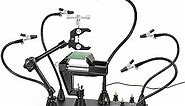 Magnetic Helping Hands Soldering Third Hand, PCB Circuit Board Holder with 3X LED Magnifying Lamp, 360 Hot Air Gun Holder, Extra Large & Heavy Duty Base Plate | Flexible Arms for Soldering Station