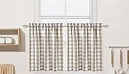 Buffalo Plaid Cafe Curtains 36 Inches Long, Beige Buffalo Check Kitchen Tier Curtains, Farmhouse Gingham Rod Pocket Short Tier Curtain for Kitchen Bathroom Window, 28" x 36", Linen, Set of 2